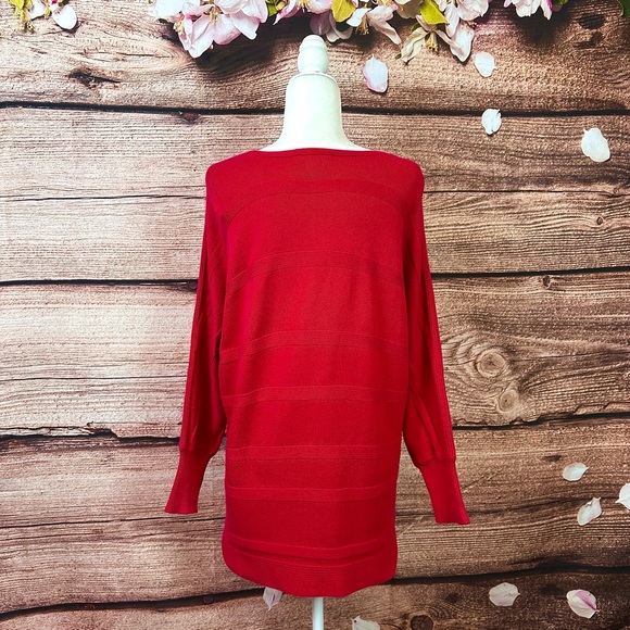 SOLD 🛍️ Liz Claiborne Women’s Cotton Solid Red Abstract Rib-Knit Sweater Tunic - Picture 7 of 8